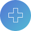 Circle with cross icon representing hospital strategy for reduced readmission and capturing the outpatient market